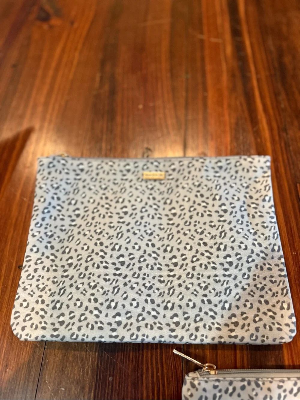 Set of 2 Leopard Print Zip Pouch Set in Light Gray and Black